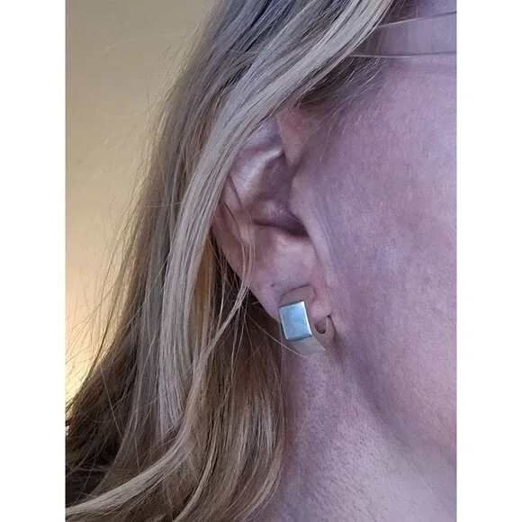 Sterling Silver Geometric C-Hoop Earrings Bold .75" Modern Hexagon Design - Picture 13 of 13